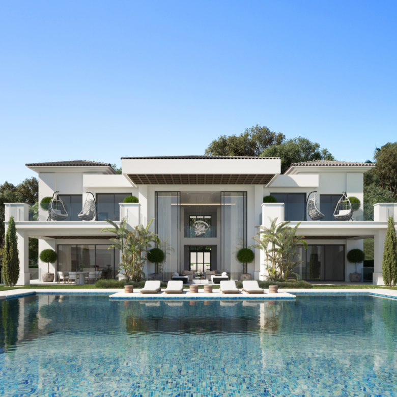 Exklusives Luxusvillenprojekt mit Panoramablick auf das Meer in erster Golflinie in Los Flamingos, Benahavís