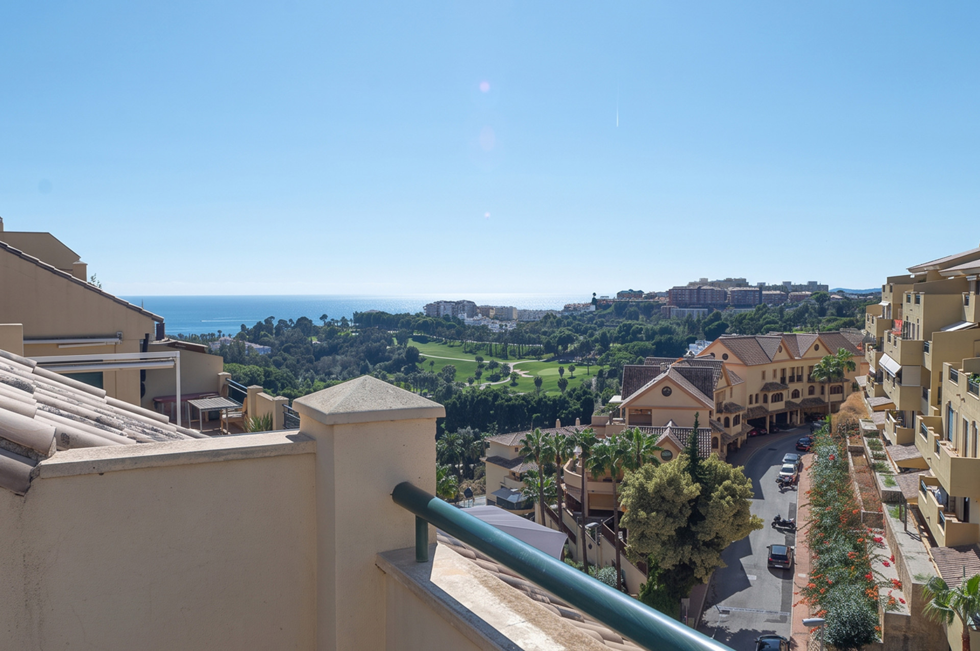 A furnished southwest facing duplex penthouse in Torrequebrada with panoramic sea and golf views expansive terraces and two garage parking spaces